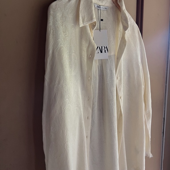 Zara Vintage Embossed Sewed Pattern Button-Up Blouse - Picture 7 of 12